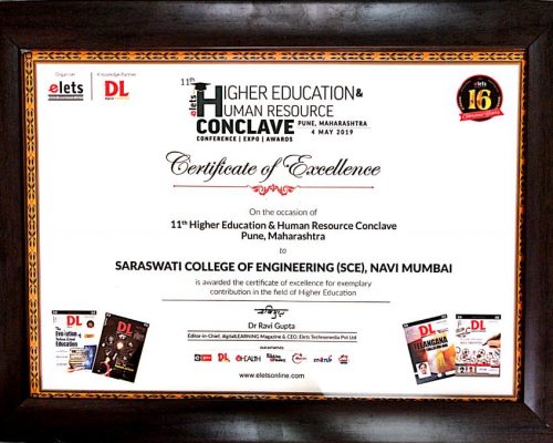 Cetificate of Excellance by 11th Higher education & human Resource conclave Pune